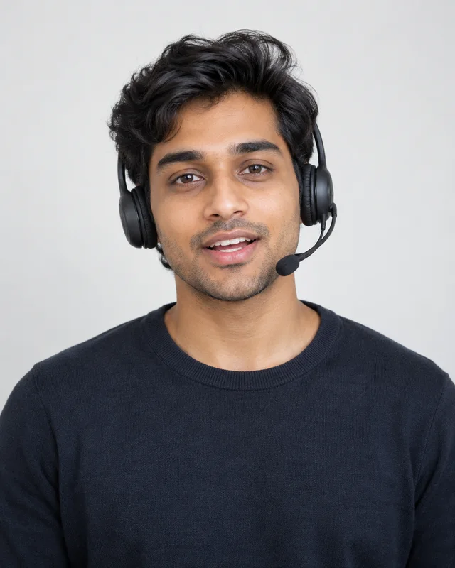 A creator in a headset talking into the camera